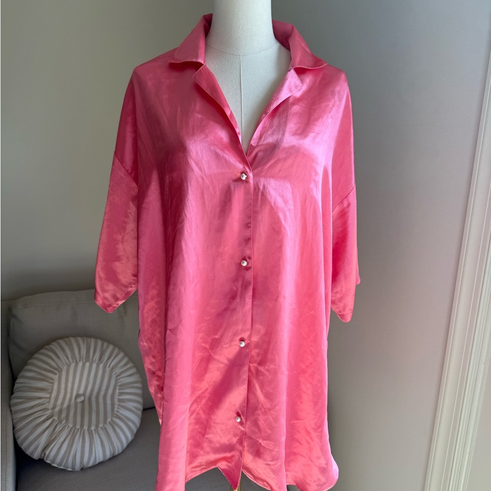 Vintage Victoria Secret Button-Front Oversized Sleep Shirt - Pink
